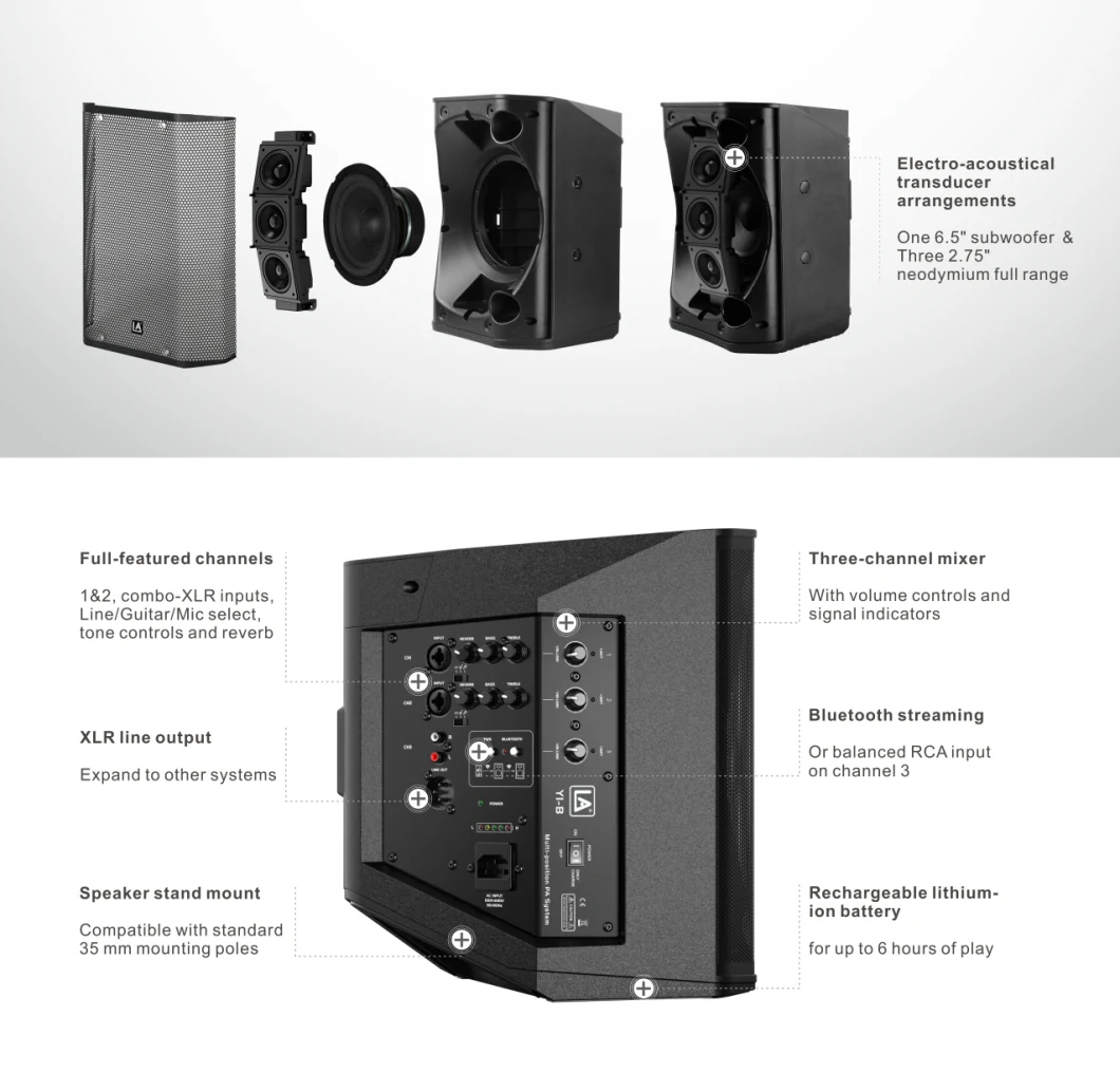 Basic Customization Y1-B Battery Powered Multi-Position Compact PA System Audio Speaker