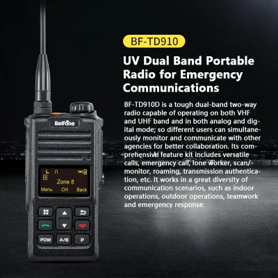 Belfone Bf-Td910UV Protección IP68 Radio de 2 vías para seguridad personal y comunicación crítica Walkie Talkie Dmr de doble banda